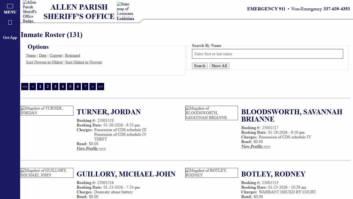 Inmate Roster - Current Inmates Booking Date Descending - Allen Parish Sheriff's Office